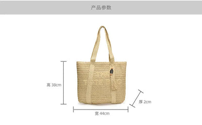 French style large capacity woven straw woven bag for women, new beach vacation shoulder bag, casual commuting tote bag