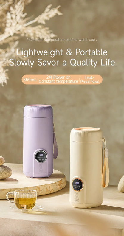 LED Digital Display Boiling Water Electric Bottle 220V 400W Leakproof Travel Milk Coffee Heating Cup Portable Hot Water Kettle