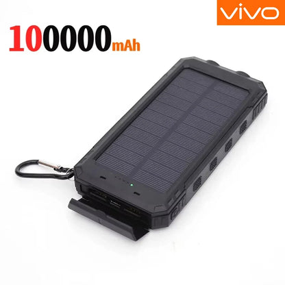 VIVO 500000mAh Solar Power Bank Portable Large Capacity Charger Compatible USB-A And USB-C With Flashlight For iPhone Huawei