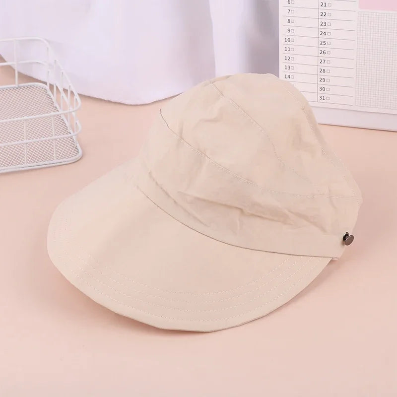 1× Foldable Wide Brim Ponytail Sun Hat Summer Autumn Outgoing UV Protection Bucket Hat for Women Fisherman Caps with Mask Button