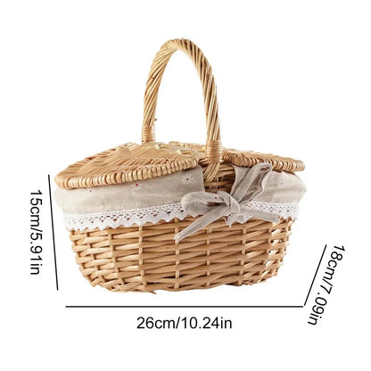 Handmade Willow Picnic Basket With Lid And Handle Washable Lining Willow Storage Basket Suitable For Outdoor Camping