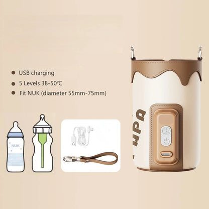 Portable Baby Bottle Warmer for Travel, USB Charging Bottle Warmer Sleeve, 5 Levels 38-50℃ Adjustable