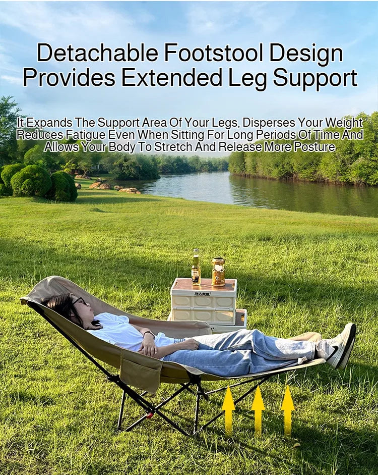 Outdoor Portable Camping Recliner Foldable Nap Beach Chair with Leg Support Lightweight Travel Folding Chair for Hiking Fishing