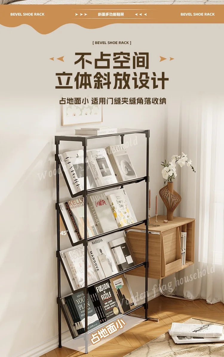 New simple multi-layer inclined dustproof shoe rack. Space saving home door step shoe cabinet, easy to assemble