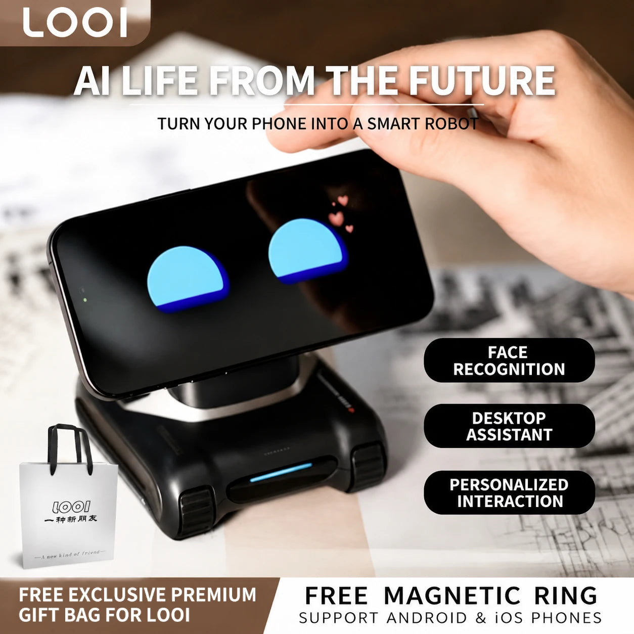 looi robot smartphone looi robot chatgpt large model English voice dialogue visual recognition interactive smart toy gift