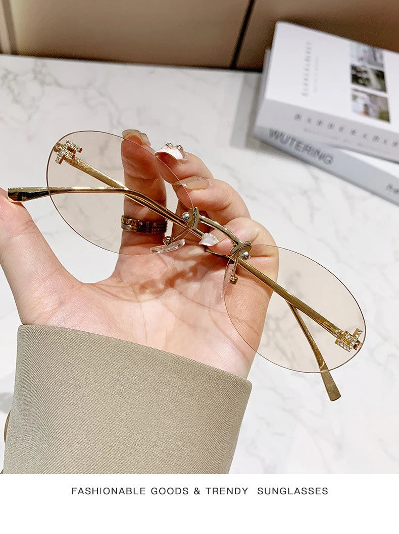 Elegant Diamond Oval Sunglasses Male Letter "F" Rimless Sunglasses  car sunglasses 90902