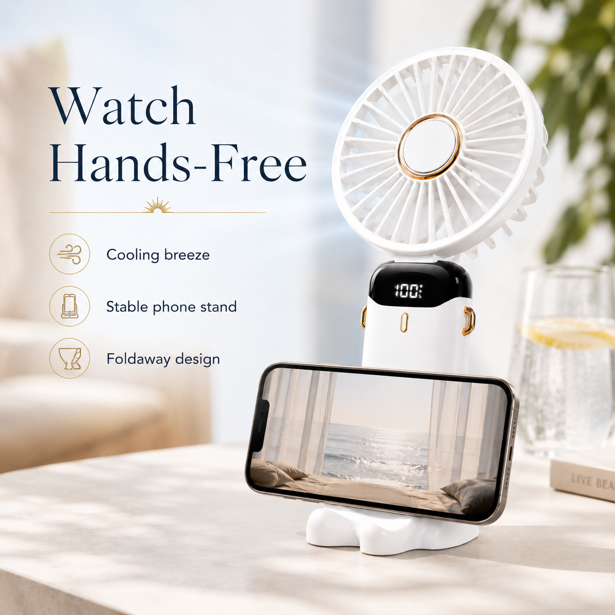 Soleil Foldaway Fan & Phone Stand