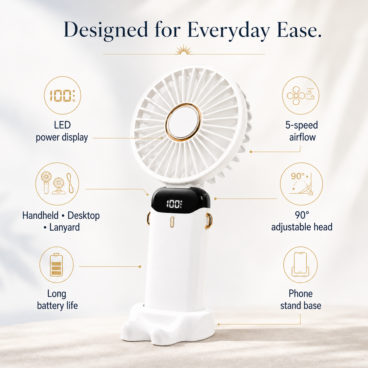 Soleil Foldaway Fan & Phone Stand
