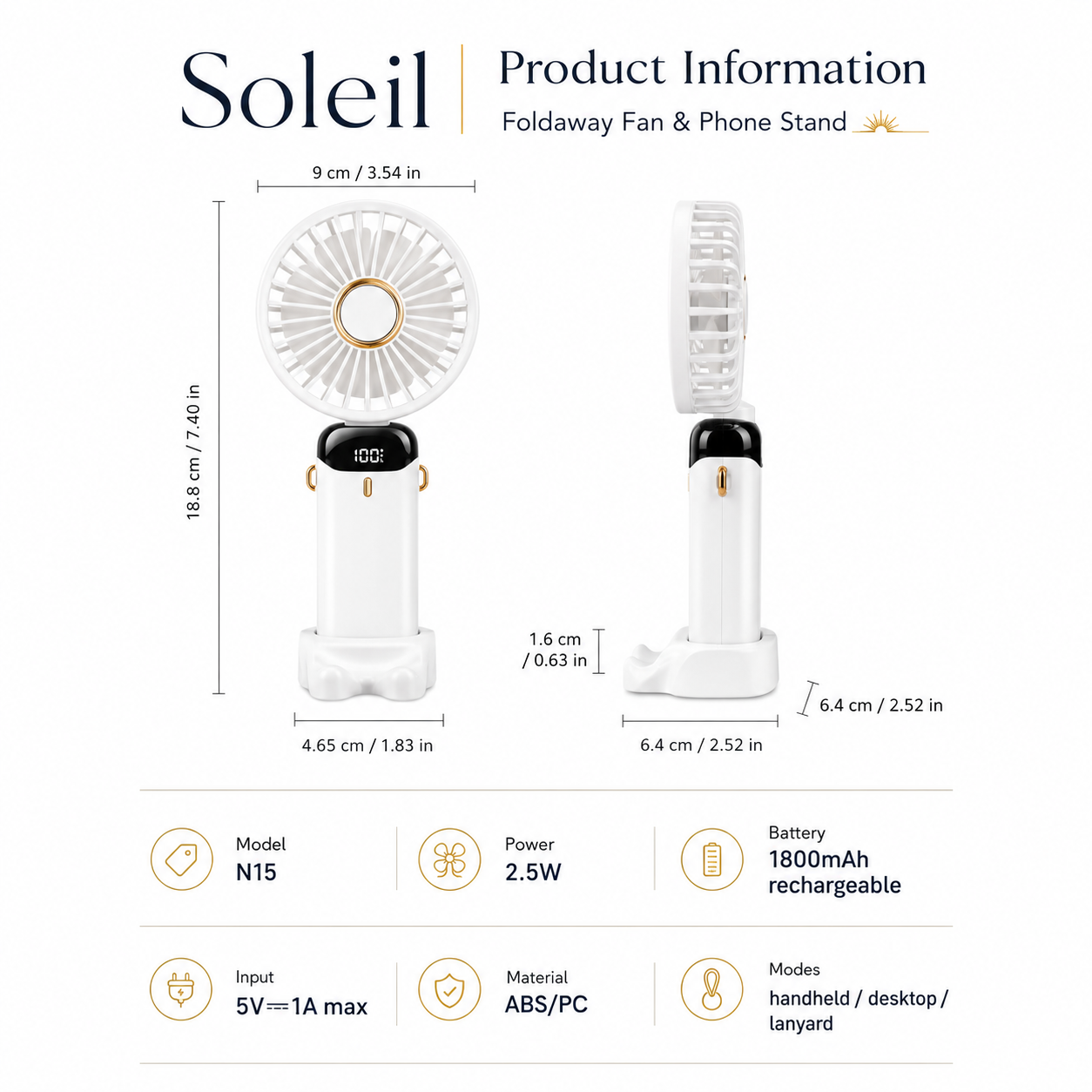 Soleil Foldaway Fan & Phone Stand